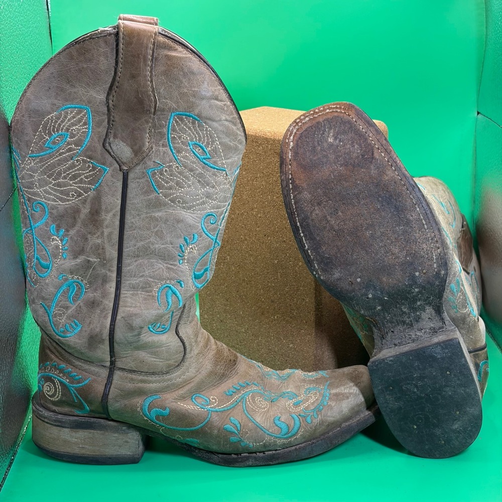 Circle G L5123 Western Cowboy Boots Womens 8 M Turquoise Embroidered Square Toe